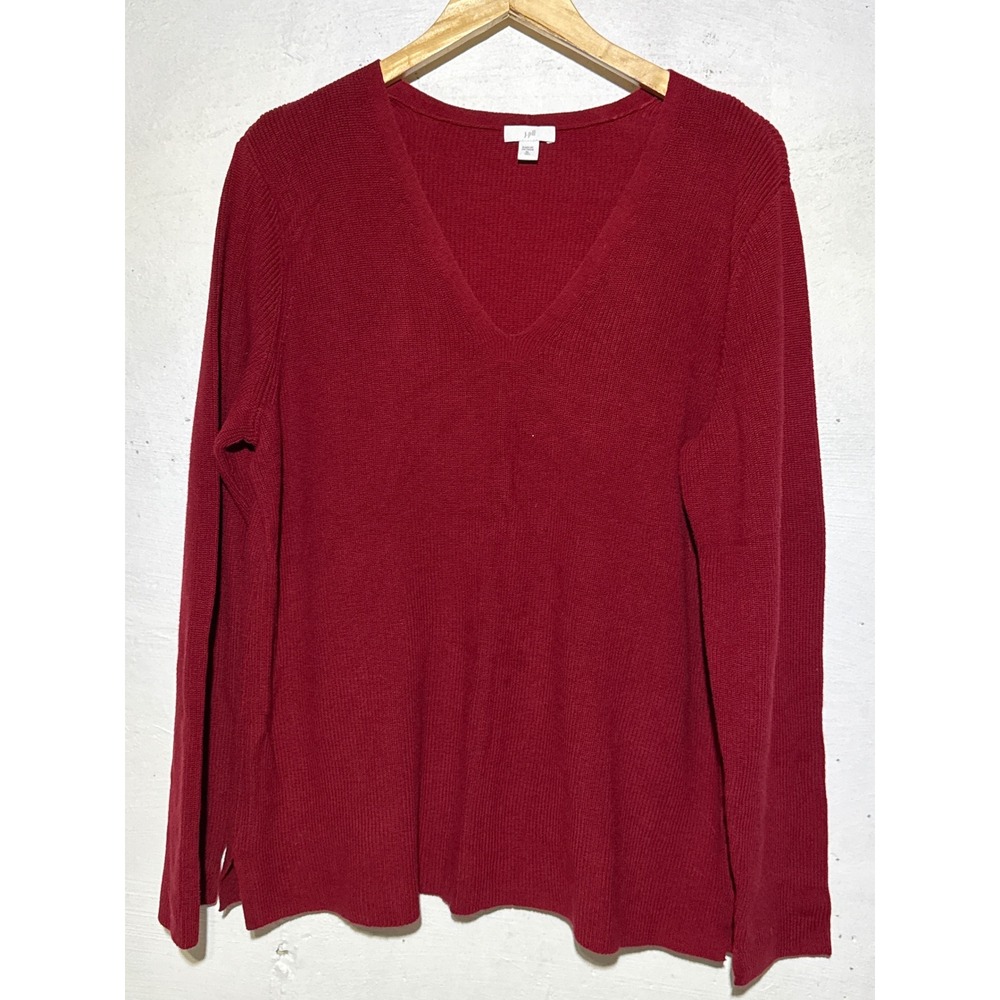 J.Jill Womens XL Tall Ribbed V-Neck Pullover Sweater Deep Red Cotton Blend Top